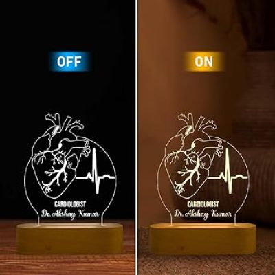 Cardiologist Doctor Night Lamp with Warm White Light Customized with Name Thankyou & Birthday Gift for Heart Surgeon Doctor Gift for Future Doctor & Clinic Decor