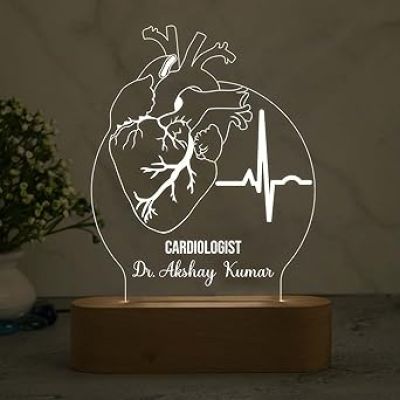 Cardiologist Doctor Night Lamp with Warm White Light Customized with Name Thankyou & Birthday Gift for Heart Surgeon Doctor Gift for Future Doctor & Clinic Decor