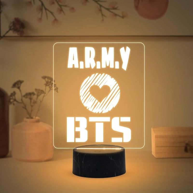 3D Illusion BTS Army Acrylic Night Lamp with Warm White Light Gift for BTS Lover, Return Gift for Kids, Home Decor Lamp