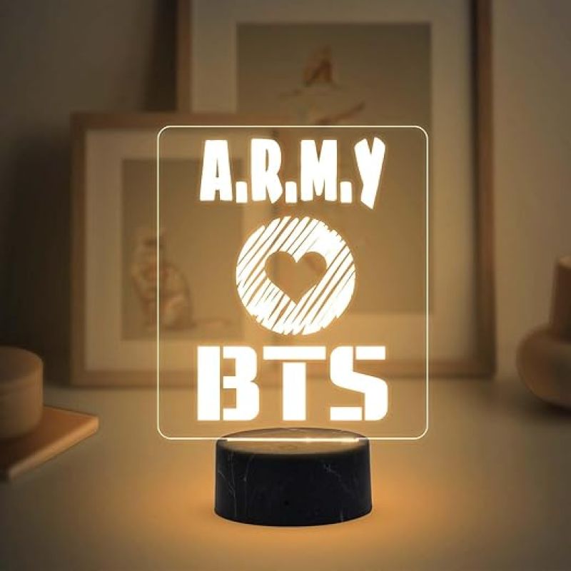 3D Illusion BTS Army Acrylic Night Lamp with Warm White Light Gift for BTS Lover, Return Gift for Kids, Home Decor Lamp