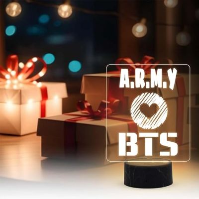 3D Illusion BTS Army Acrylic Night Lamp with Warm White Light Gift for BTS Lover, Return Gift for Kids, Home Decor Lamp