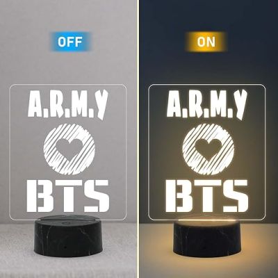 3D Illusion BTS Army Acrylic Night Lamp with Warm White Light Gift for BTS Lover, Return Gift for Kids, Home Decor Lamp