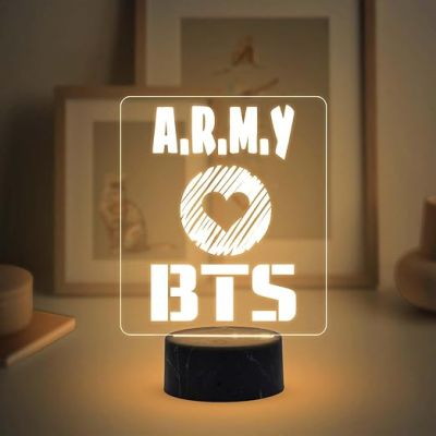 3D Illusion BTS Army Acrylic Night Lamp with Warm White Light Gift for BTS Lover, Return Gift for Kids, Home Decor Lamp