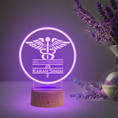 Lab Technician Doctor Name Plate Lamp with Multicolored Light Customized with Doctor Name and Hospital Birthday Gift for Doctor Name