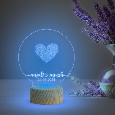 Personalized Couple Fingerprint Round Shape Night Lamp with Multicolored Light Customized Name & Date Gift for Anniversary, Birthday, Wedding, Engagement & Newly Married Couple