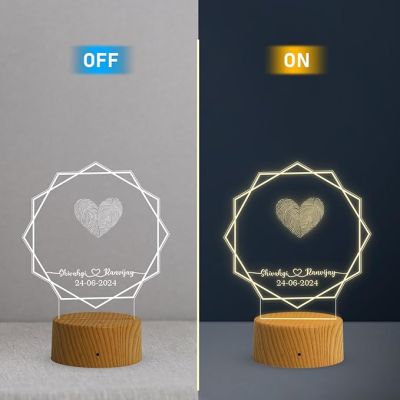 Personalized Hexagon Shape Couple Fingerprint Night Lamp with Warm White Light Customized Name & Date Gift for Anniversary, Birthday, Wedding, Engagement & Newly Married Couple