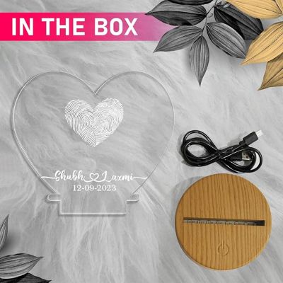 Personalized Heart Shape Couple Fingerprint Night Lamp with Warm White Light Customized Name & Date Gift for Anniversary, Birthday, Wedding, Engagement & Newly Married Couple