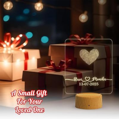 Personalized Sqaure Shape Couple Fingerprint Night Lamp with Warm White Light Customized Name & Date Gift for Anniversary, Birthday, Wedding, Engagement & Newly Married Couple