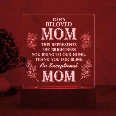 To My Beloved Mom Night Lamp with Automatic Color Changing Light Customized with Text Birthday Gift for Mom Thankyou or Sorry Gift for Mom
