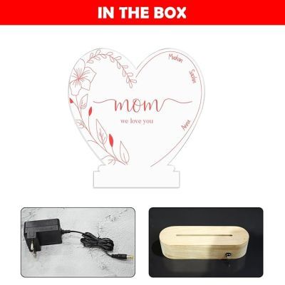 Mom We Love You Heart Shape Night Lamp with Warm White Light Customized Kids name Birthday Gift for Mom Daughter & Son Thankyou & Sorry Gift for Mom