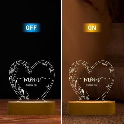 Mom We Love You Heart Shape Night Lamp with Warm White Light Customized Kids name Birthday Gift for Mom Daughter & Son Thankyou & Sorry Gift for Mom