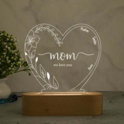 Mom We Love You Heart Shape Night Lamp with Warm White Light Customized Kids name Birthday Gift for Mom Daughter & Son Thankyou & Sorry Gift for Mom