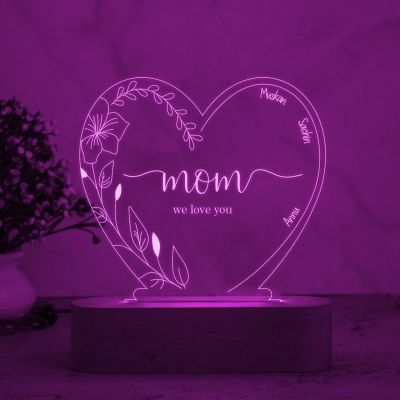 Gift For Mom Mom We Love You Heart Shape Night Lamp with Multicolored Light Customized Kids name Birthday Gift for Mom Daughter & Son Thankyou & Sorry Gift for Mom