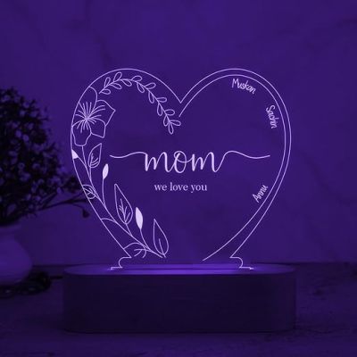 Gift For Mom Mom We Love You Heart Shape Night Lamp with Multicolored Light Customized Kids name Birthday Gift for Mom Daughter & Son Thankyou & Sorry Gift for Mom