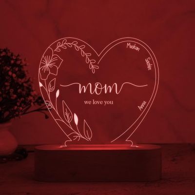 Gift For Mom Mom We Love You Heart Shape Night Lamp with Multicolored Light Customized Kids name Birthday Gift for Mom Daughter & Son Thankyou & Sorry Gift for Mom