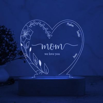 Gift For Mom Mom We Love You Heart Shape Night Lamp with Multicolored Light Customized Kids name Birthday Gift for Mom Daughter & Son Thankyou & Sorry Gift for Mom