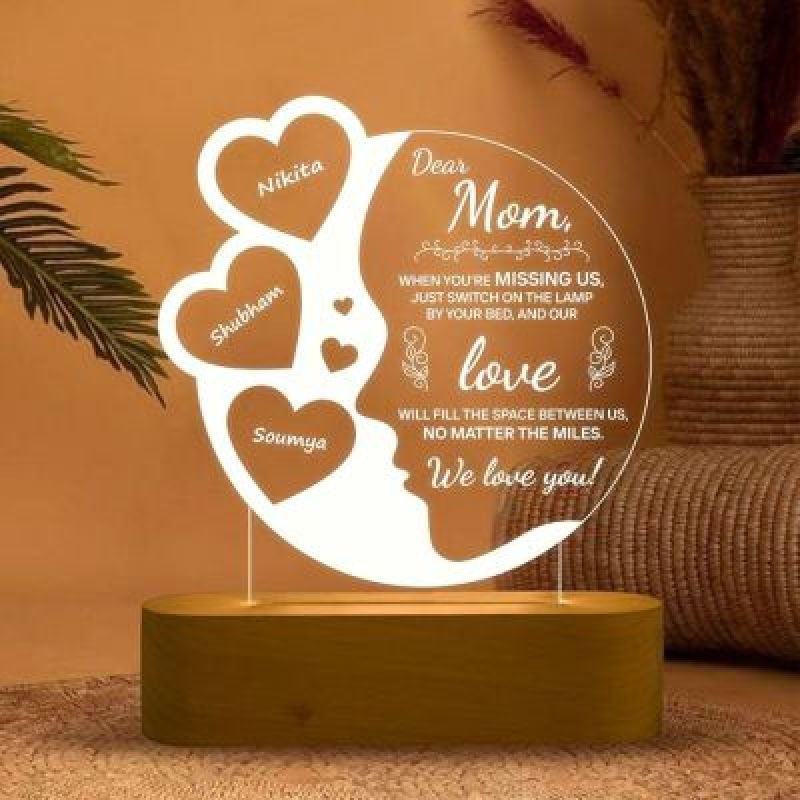 Dear Mom Night Lamp with Warm White Light Customized with Kids Name Gift for Mother's Day Mom Gift from Daughter & Son Birthday