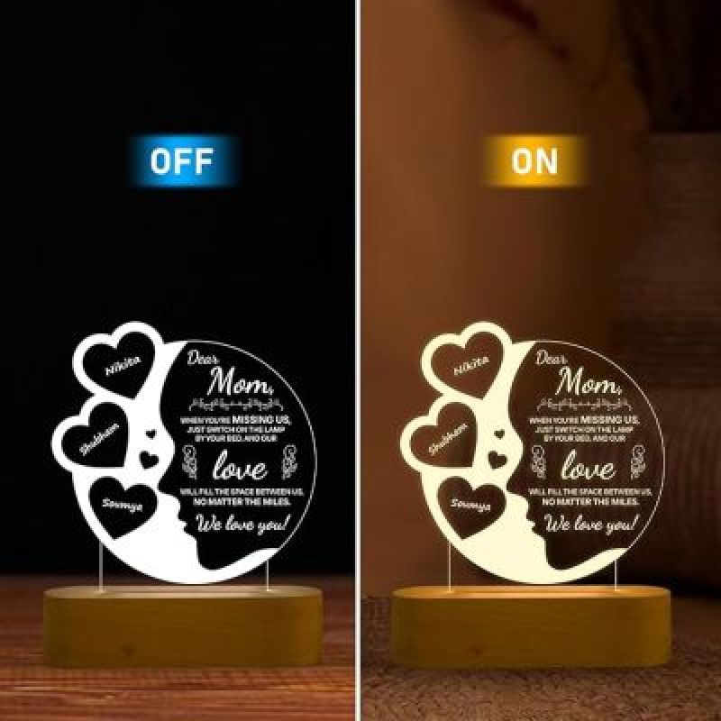Dear Mom Night Lamp with Warm White Light Customized with Kids Name Gift for Mother's Day Mom Gift from Daughter & Son Birthday