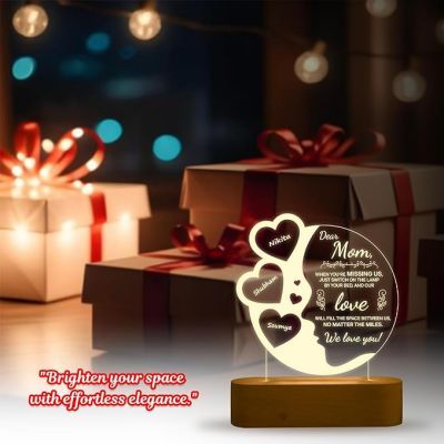 Dear Mom Night Lamp with Warm White Light Customized with Kids Name Gift for Mother's Day Mom Gift from Daughter & Son Birthday