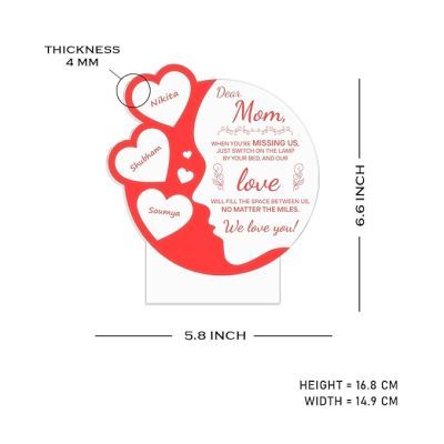Dear Mom Night Lamp with Warm White Light Customized with Kids Name Gift for Mother's Day Mom Gift from Daughter & Son Birthday