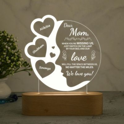 Dear Mom Night Lamp with Warm White Light Customized with Kids Name Gift for Mother's Day Mom Gift from Daughter & Son Birthday