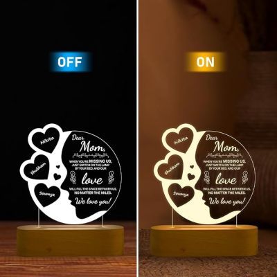 Dear Mom Night Lamp with Warm White Light Customized with Kids Name Gift for Mother's Day Mom Gift from Daughter & Son Birthday