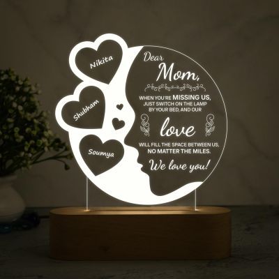Dear Mom Night Lamp with Warm White Light Customized with Kids Name Gift for Mother's Day Mom Gift from Daughter & Son Birthday