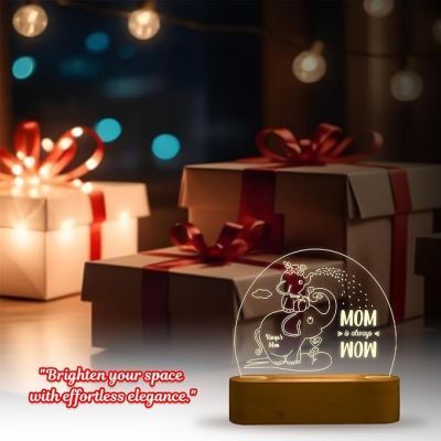Mom is Always Wow Elephant Design Night Lamp with Warm White Light Customized with Name Birthday Gift for Mom Kids Room Decor