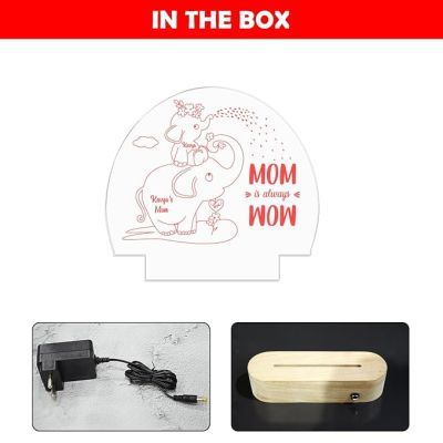 Mom is Always Wow Elephant Design Night Lamp with Multicolored Light Customized with Name Birthday Gift for Mom Kids Room Decor