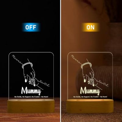 Mummy Son Holding Hand Night Lamp with Warm White Light Customized Name & Message Memorable Birthday Gift for Mom, Express Love for Mom Gift for Mother's Day