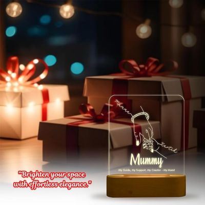 Mummy Son Holding Hand Night Lamp with Warm White Light Customized Name & Message Memorable Birthday Gift for Mom, Express Love for Mom Gift for Mother's Day