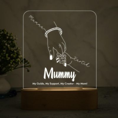 Mummy Son Holding Hand Night Lamp with Warm White Light Customized Name & Message Memorable Birthday Gift for Mom, Express Love for Mom Gift for Mother's Day