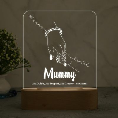 Mummy Son Holding Hand Night Lamp with Warm White Light Customized Name & Message Memorable Birthday Gift for Mom, Express Love for Mom Gift for Mother's Day