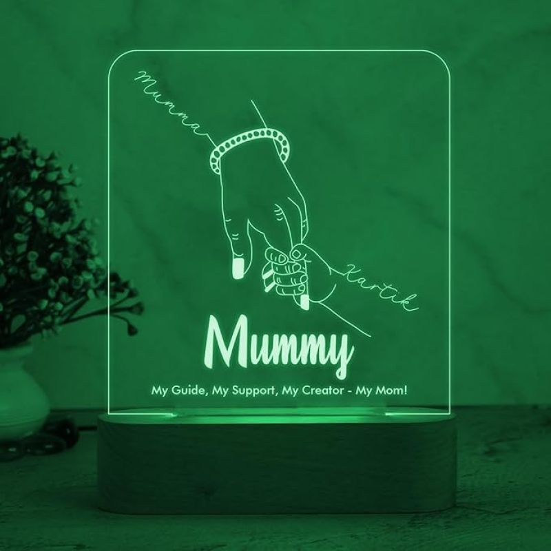 Mummy Son Holding Hand Night Lamp with Multicolored Light Customized Name & Message Memorable Birthday Gift for Mom, Express Love for Mom Gift for Mother's Day