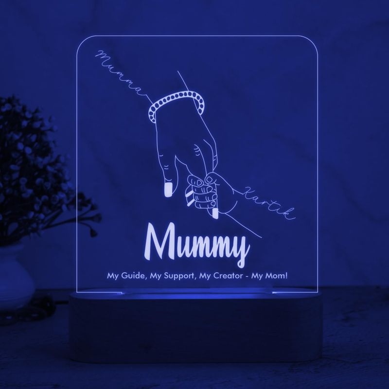 Mummy Son Holding Hand Night Lamp with Multicolored Light Customized Name & Message Memorable Birthday Gift for Mom, Express Love for Mom Gift for Mother's Day