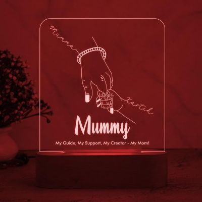 Mummy Son Holding Hand Night Lamp with Multicolored Light Customized Name & Message Memorable Birthday Gift for Mom, Express Love for Mom Gift for Mother's Day