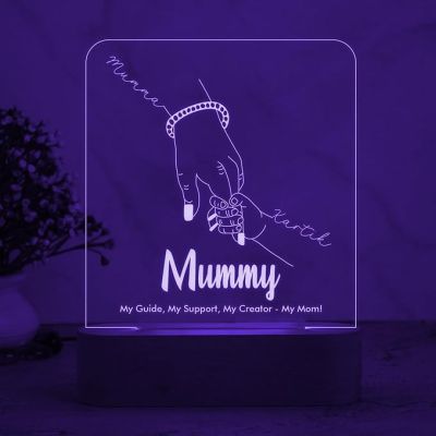 Mummy Son Holding Hand Night Lamp with Multicolored Light Customized Name & Message Memorable Birthday Gift for Mom, Express Love for Mom Gift for Mother's Day