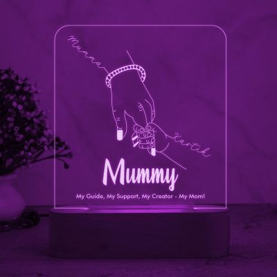 Mummy Son Holding Hand Night Lamp with Multicolored Light Customized Name & Message Memorable Birthday Gift for Mom, Express Love for Mom Gift for Mother's Day