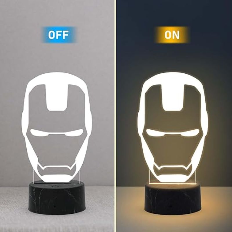 3D Illusion Iron Man Avengers Night Lamp with Warm White Light Birthday Gift for Marvel Fans Kids Room Decor Gift for Avengers Lovers