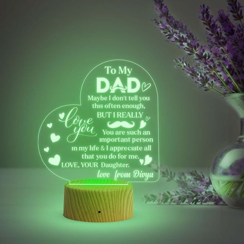 To My Dad Heart Design Night Lamp with Multicolored Light Customized Name Birthday Birthday Gift for Dad from Daughter Son Gift for Fathers Day & Home decor