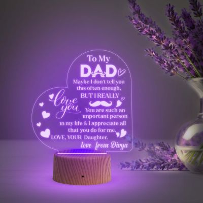 To My Dad Heart Design Night Lamp with Multicolored Light Customized Name Birthday Birthday Gift for Dad from Daughter Son Gift for Fathers Day & Home decor