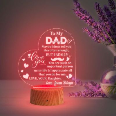 To My Dad Heart Design Night Lamp with Multicolored Light Customized Name Birthday Birthday Gift for Dad from Daughter Son Gift for Fathers Day & Home decor