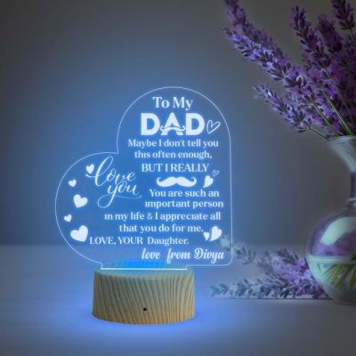 To My Dad Heart Design Night Lamp with Multicolored Light Customized Name Birthday Birthday Gift for Dad from Daughter Son Gift for Fathers Day & Home decor