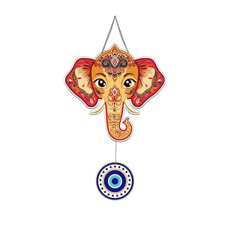 Elephant Evil Eye Wooden  Wall Hanging Living room Home Decoration Modern Artworks Gift Items for Friend