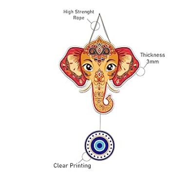 Elephant Evil Eye Wooden  Wall Hanging Living room Home Decoration Modern Artworks Gift Items for Friend