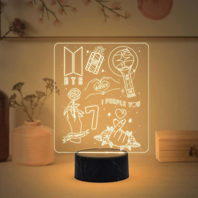 3D Illusion BTS Army Night Lamp with Warm White Light Gift for Kids Girls, Teen Girl,  Friends, Girlfriend Gift for BTS Fans & Lover