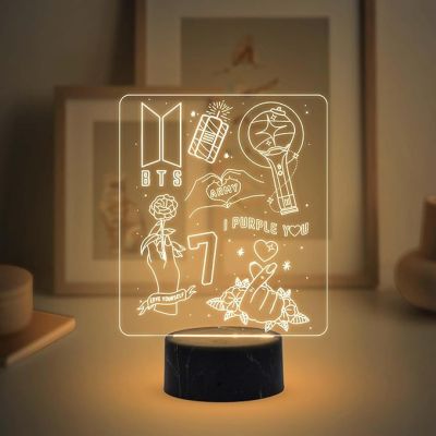 3D Illusion BTS Army Night Lamp with Warm White Light Gift for Kids Girls, Teen Girl,  Friends, Girlfriend Gift for BTS Fans & Lover
