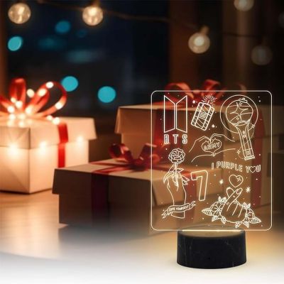 3D Illusion BTS Army Night Lamp with Warm White Light Gift for Kids Girls, Teen Girl,  Friends, Girlfriend Gift for BTS Fans & Lover