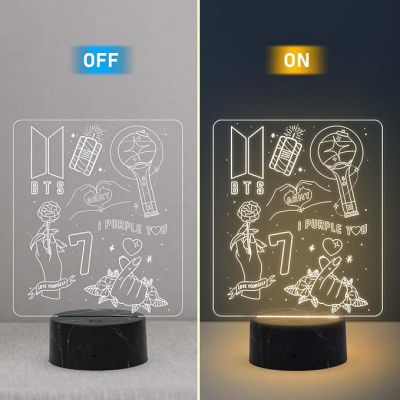 3D Illusion BTS Army Night Lamp with Warm White Light Gift for Kids Girls, Teen Girl,  Friends, Girlfriend Gift for BTS Fans & Lover