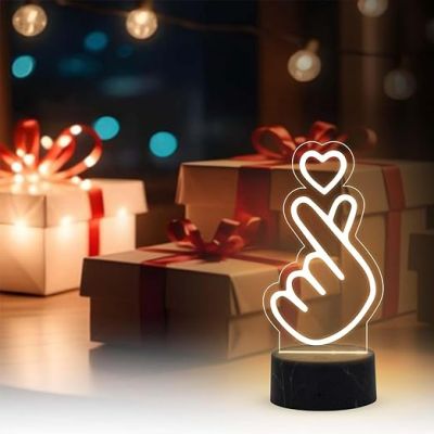 3D Illusion Finger Heart Night Lamp with Warm White Light Birthday Gift for Friend, Kids, Girls Room Decor